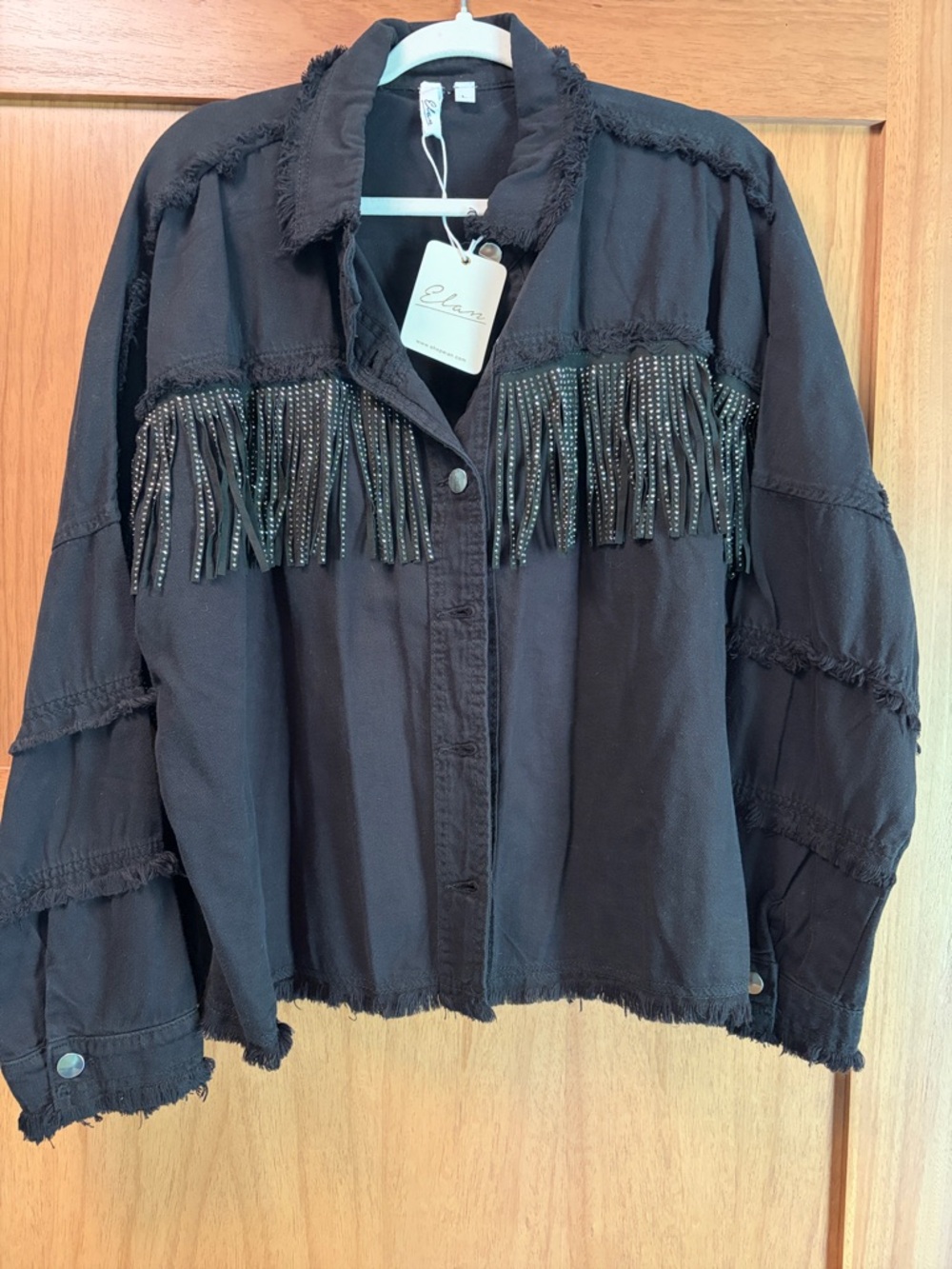 Elan Black Fringe Jean Jacket